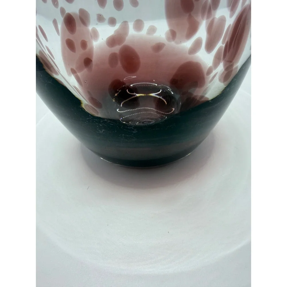 Handblown Art Glass Vase Purple Red Confetti Heavy Base‎ 8.5